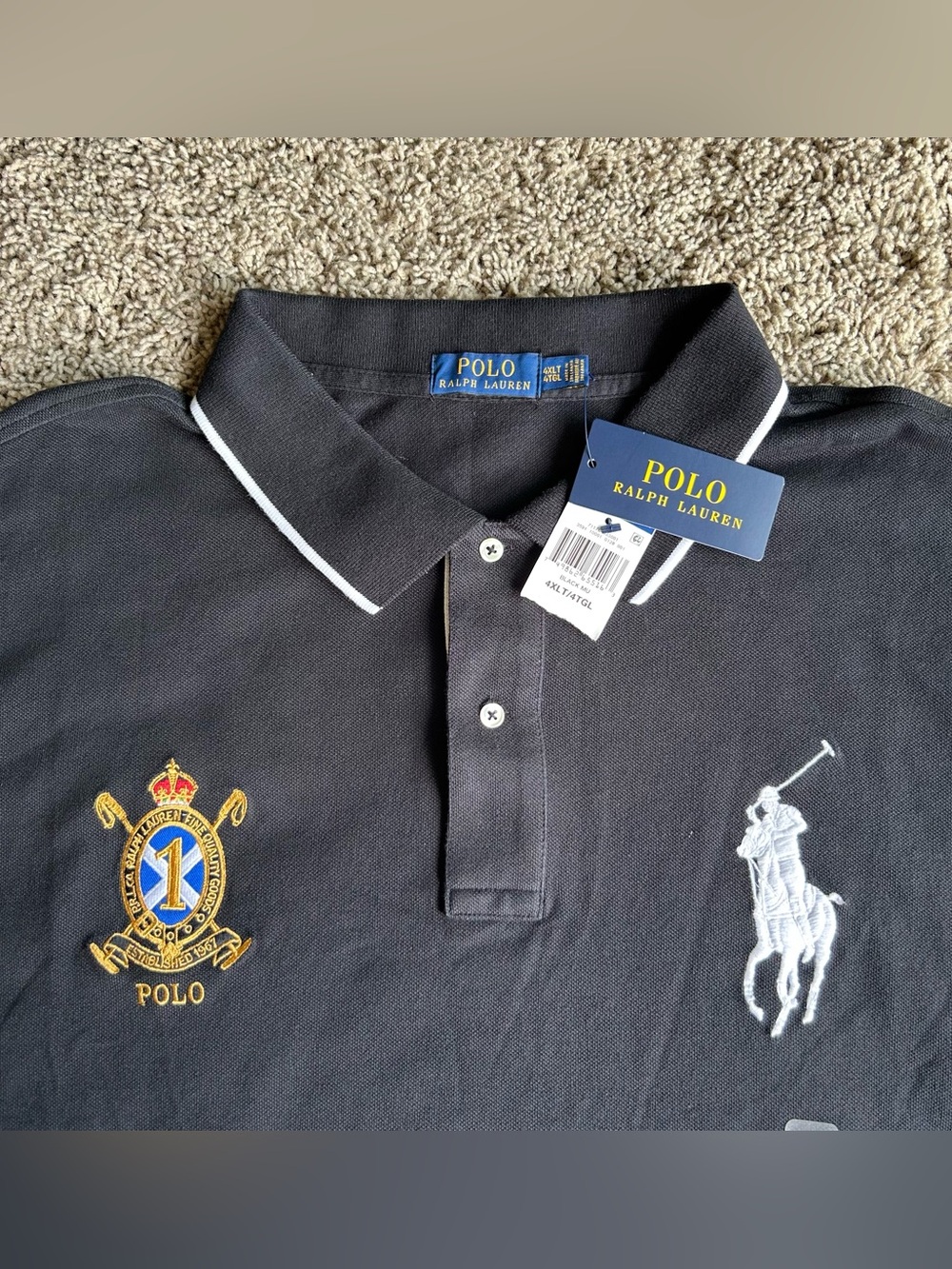 NWT Polo Ralph Lauren Shirt Men 4XL TALL Black Royal Crest Fine Quality Big Pony
